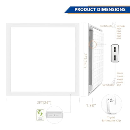 2x2 LED Panel Light 2Pack,Up to 6000 Lumens,AC120-277V | 5Power Options (20–40W),4CCT Choices (3000–5000K),0-10V Dimmable,ETL&DLC for Office Commercial Drop Ceiling - size: 2x2-2Pack
