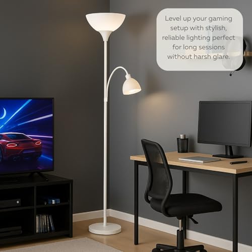 LIGHTACCENTS Floor Lamp with White Plastic Shades, Adjustable Standing Lamp, Reading Light, Head Lamp, Ideal Floor Lamps for Living Room, Measures 12x12x72 inches - color: White Reading Lamp