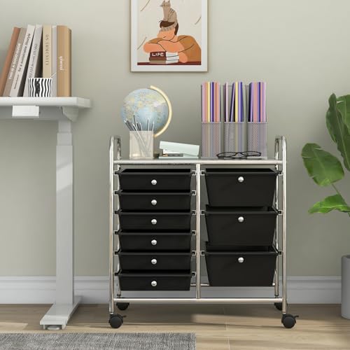Giantex 9 Drawers Rolling Cart, Classroom Organizers, Storage Cart with Wheels, for Teacher Office Home School Supplies Tool Craft Art Paper, Black - color: Black, size: 9 Drawers (3 Big +6 Small)