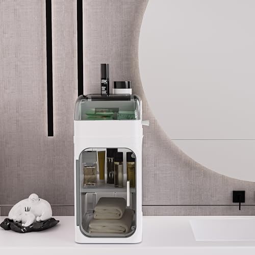 BINSIO 2-Tier Bathroom Counter Storage Cabinet, Slim Vanity Organizer with Clear Doors, Small Bathroom Storage Cabinet with Built-in Tissue Storage for Toiletries, Wipes and Bathroom Essentials - size: 2 Tiers
