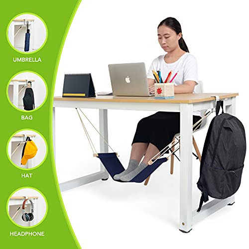 iMissiu Adjustable Office Foot Rest | Portable Under Desk Hammock with Headphones Holder (Blue) - color: Blue