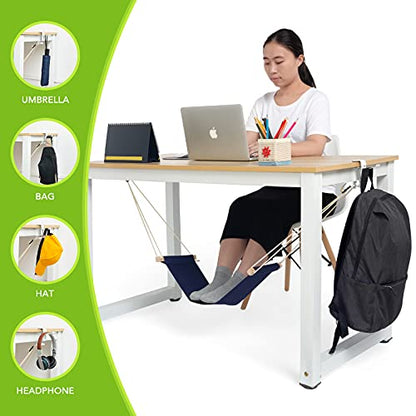 iMissiu Adjustable Office Foot Rest | Portable Under Desk Hammock with Headphones Holder (Blue) - color: Blue