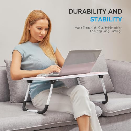 BUYIFY 23" Foldable Lap Desk for Laptop Writing w/Cup Holder Blue | Sturdy and Durable, Laptop Bed Desk with Tablet Slot, No Assembly, Space Saving for Bed Couch Dorm WFH Students - color: Blue