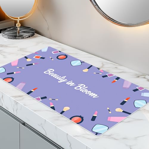 Dual-Sided Waterproof Synthetic Leather Makeup Mat for Desk, Makeup Station, Crafts, Multi-Use Scratch & Stain Resistant Surface Protector Pad for Vanity, Desktop, Craft Table (Purple Cartoon) - color: Purple Cartoon