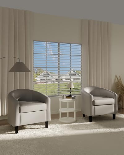 GarveeHome Accent Chairs Set of 2 Faux Leather Chairs Barrel Club Chairs Comfy Living Room Chairs with Sturdy Legs for Bedroom Reading Room Waiting Room(Gray) - color: Grey, size: Set of 2
