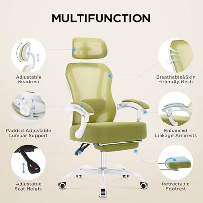 Ergonomic Office Chair with Footrest,Ultra Thick Desk Chair,Green - color: Green
