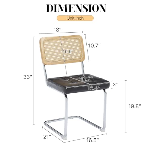 KCC Modern Dining Chairs Set of 4, Faux Leather Rattan Chair,Black | Mid Century Kitchen Side Chairs with Metal Legs and Upholstered Seat for Dining Room,Living Room,Bedroom,Silver Legs - color: Black+silver Legs, size: Set of 4