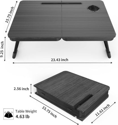 BUYIFY 23.4" Foldable Lap Desk Bed Table with Cup Holder Tray Charcoal - color: Charcoal