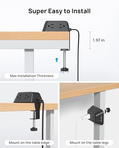 Desk Clamp Power Strip, Surge Protector with 5 AC Outlets and 3 USB Ports, Desk Mount Charging Station + TROND Outlet Extender Surge Protector - Multi Plug Wall Outlet with 4 Grounded Sockets