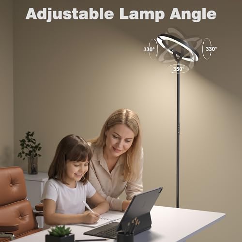 SIBRILLE 30W LED Floor Lamp for Living Room, 350° Rotating Reading Standing Lamp with Remote Control, Stepless Dimmable 3000K-6500K Modern Tall Lamp for Bedroom Office - color: Black