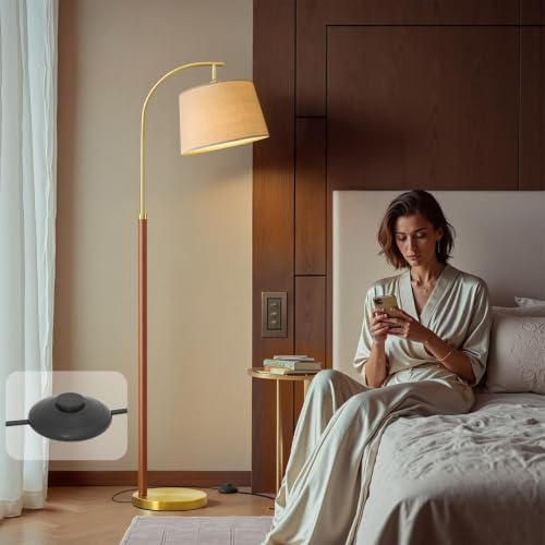 Real Wood Floor Lamps for Living Room Bedroom 62.5" Mid Century Modern Lamp - color: Gold & Red