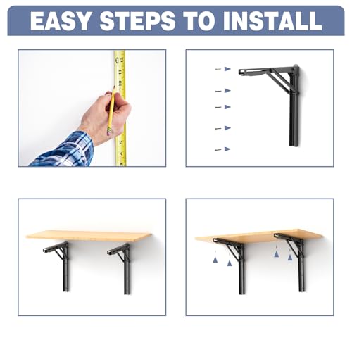 WALMANN Heavy Duty 18" Folding Shelf Brackets, Wall-Mounted Collapsible Brackets for Workbench/Table, 550 lbs Capacity, Space-Saving Hinges for Garage, Kitchen, Laundry(No Board) - size: 18 Inch