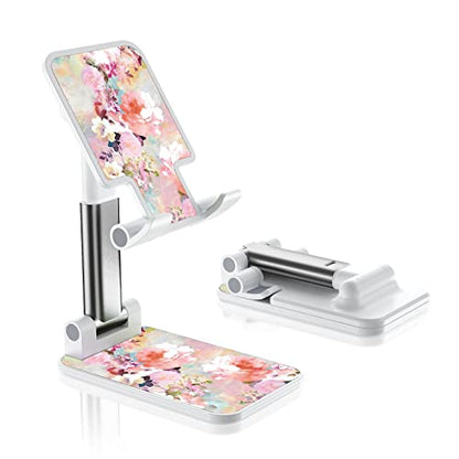 Foldable Phone Stand for Desk, Adjustable Angle of View, Suitable for iPhone, Samsung and Other Smart Phones, Pink Flowers - color: Pink Flowers
