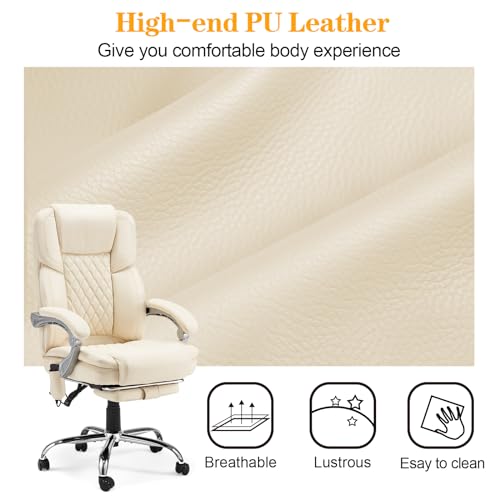HOMREST Heated Massage Executive Office Chair with Footrest,Cream - color: Cream