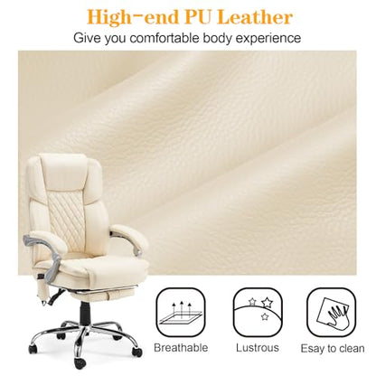 HOMREST Heated Massage Executive Office Chair with Footrest,Cream - color: Cream