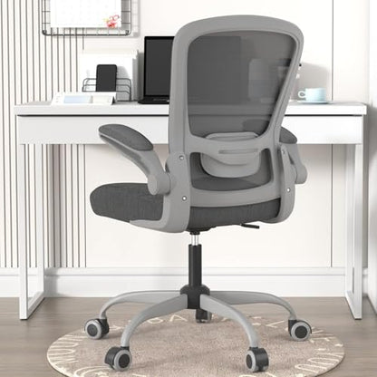 Ergonomic Office Chair w/Adjustable Lumbar, Flip Armrest, 135° Recline - color: Iron Gray With Gray Frame
