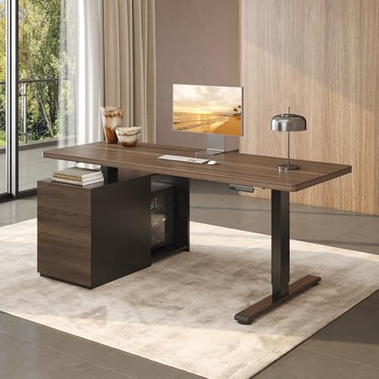 FLEXISPOT 71" Executive Standing Desk with Drawers & CPU Cabinet - color: Black Walnut, size: 71"x30"