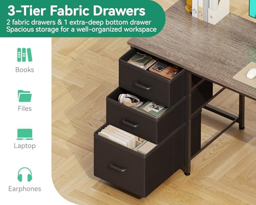 AODK 51 Inch Computer Desk with Drawers & USB Power Outlets - color: Grey Oak, size: 51 Inch