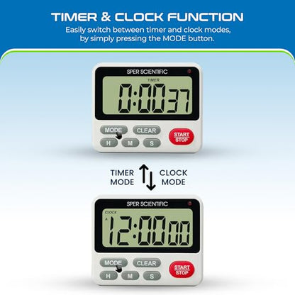 Sper Scientific 24-Hour Digital Lab + Kitchen Timer with LED Light 810001 - Precision Countdown Timer with Large Display, Loud Alarm & Clock Mode - for Cooking, Lab Experiments & More - 4 pc - size: 4 Pack