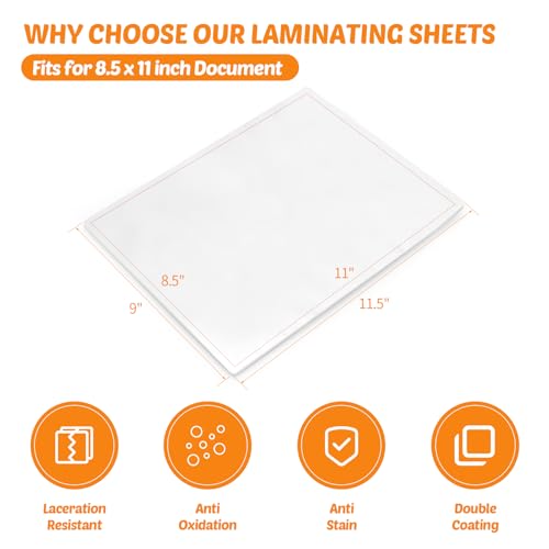 Lamtetur Thermal Laminating Pouches 9X 11.5Inches Letter Size 3Mil 200Pcs | Hold 8.5 x 11,Hot Laminate Films,Clear Laminator Papers,Lamination Sheets for certificates, signs,artwork, bank card, ID card - style: 3MIL-200sheets