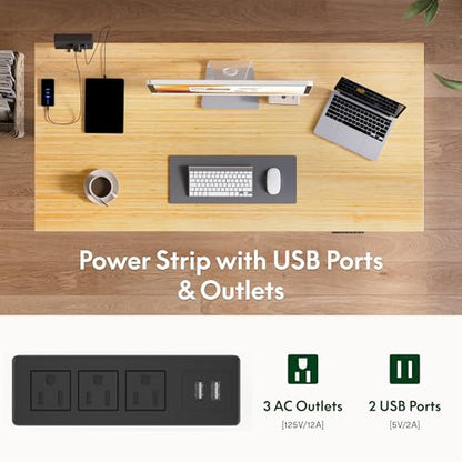 FLEXISPOT EN2 55"x28" Bamboo Electric Standing Desk with Power Strip | Solid Bamboo Desktop, Cable Management, Convenient Clamp Power Strip, And Clean Home Office Setup, Grey Frame - color: Bamboo Top + Grey Frame, size: 55x28"