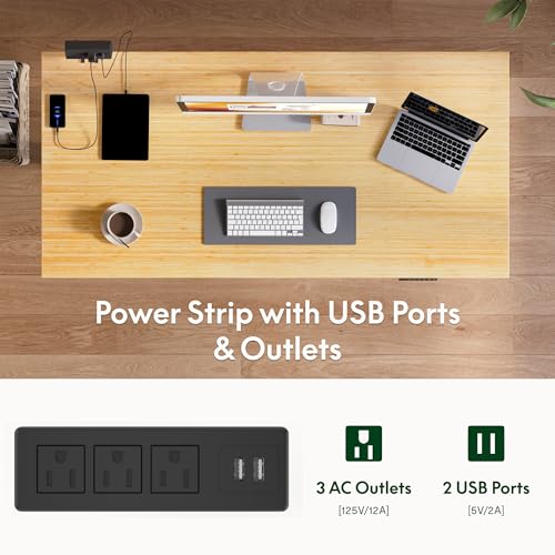 FLEXISPOT EN2 55"x28" Bamboo Electric Standing Desk with Power Strip Bundle | Solid Bamboo Desktop, Cable Management, Convenient Clamp Power Strip Bundle, And Clean Home Office Setup, Black Frame - color: Black Frame + Bamboo Top, size: 55x28