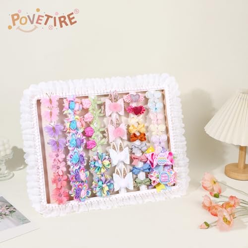 POVETIRE Bow Holder for Girls Hair Bows Hair Bow Organizer Pink Wood - color: Soft White