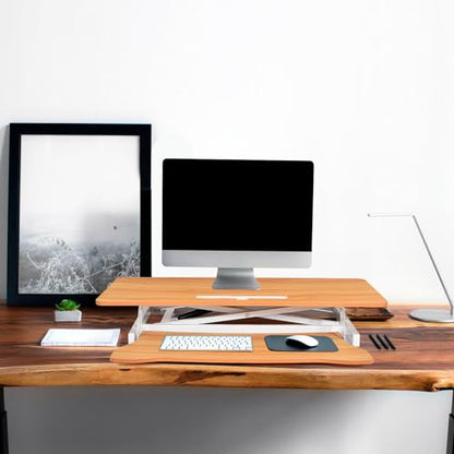 Standing Desk Converter 37 Inch – Height Adjustable Desk Riser with GasSpring Lift, Duals Screen Converter and Laptop Workstation, Sit Stand Ergonomic Riser with Wide Keyboard Tray for Offices (Wood) - color: Natural Wood
