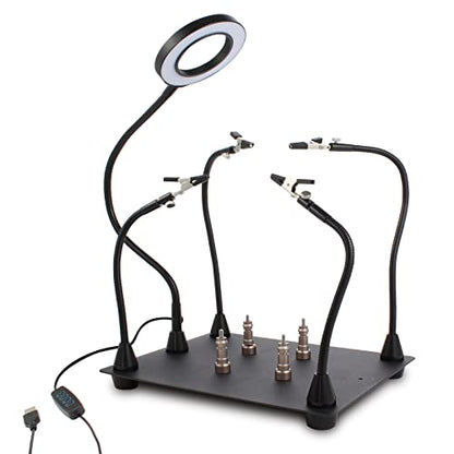 FEITA Helping Hands Soldering Clamp Station, 3X LED Magnifying Glass Lamp with Magnetic PCB Circuit Board Holder, Heavy Duty Base with Flexible Metal Wire Clips Tool