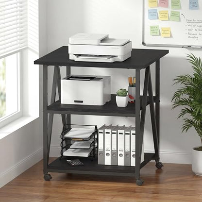 Arbuxzuy 3-Tier Printer Stand, Large Printer Table with Storage, Industrial Printer Storage Cart with Wheels, Rolling Printer Stand for Heat Press Scanner Fax, Black - color: Black
