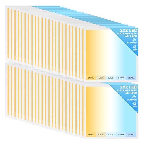 AIKVSXER 48 Pack 2x2 LED Flat Panel Light, Recessed Drop Ceiling Light Kitchen Lighting Fixtures,Bright 6500LM,0-10V Dimmable,Switchable 3000K/4000K/5000K/5700K/6500K, 30W/35W/40W/45W/50W - size: 2x2-48p