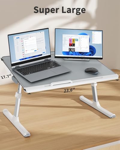 Laptop Lap Desk for Bed, SAIJI X-Large Adjustable Laptop Table | XXL-Extra Large, Foldable Laptop Stand for Bed, with Storage Drawer & Bookstand, for Eating, Working, Gaming, Drawing - color: Dark Gray