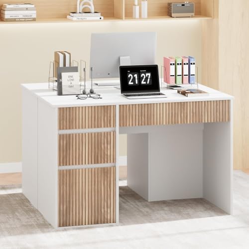 4 EVER WINNER White Desk with Drawers, 48 Inch Computer Desk with Storage - color: White, size: 48 Inch