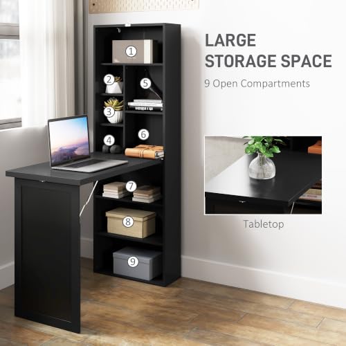 HOMCOM Foldable Convertible Writing Table Computer Desk, Black - color: Black