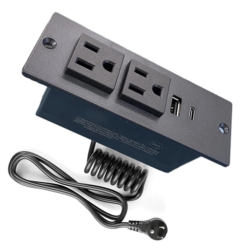 Recessed Power Strip, Furniture Flush Mounted Outlet with 2 USB Ports for Conference Desktop Nightstands, 2 AC Outlets 1 USB-A Port 1 USB-C Port 7.2 FT Extension Power Cord (Black)