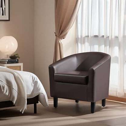 Yaheetech Accent Chairs, Faux Leather Barrel Armchairs Espresso - color: Espresso, size: 25.5"D x 27.5"W x 28"H
