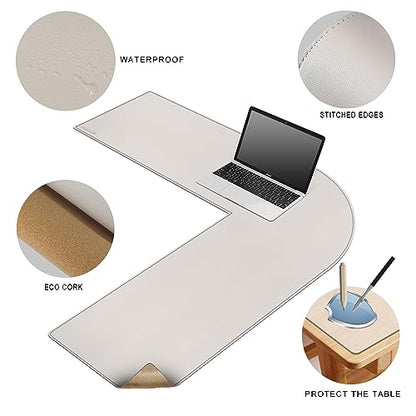 MAIDERN (40”+ 40”) x 13” L Shaped Corner Desk Mat, Cork & Leather Dual Sided Desk Pad for Gaming Computer Office Home (Cream)