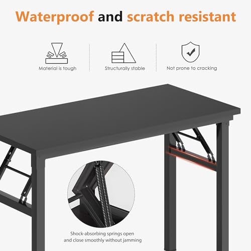 DlandHome 39.4 Inch Small Folding Computer Desk for Home Office, Black - color: Black + Black, size: 39 Inches