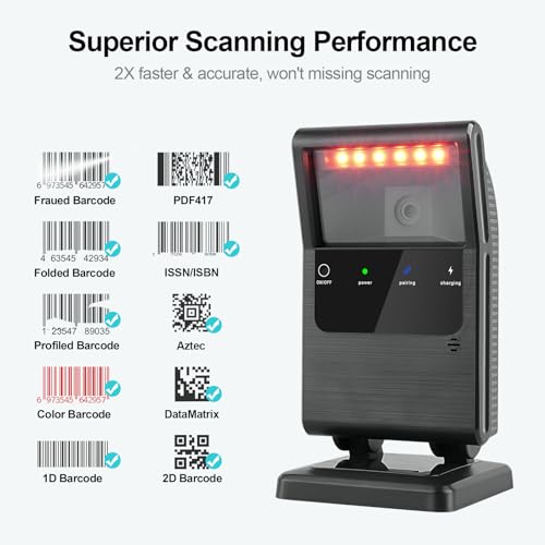 OBZ Wireless Barcode Scanner,Bluetooth Hands-Free Desktop 2D QR Code Reader | USB Wired/2.4G Wireless/Bluetooth Connection,Omnidirectional,2600mAh Battery,Compatible with Windows,Mac,and Linux - style: Bluetooth Hands-Free Scanner