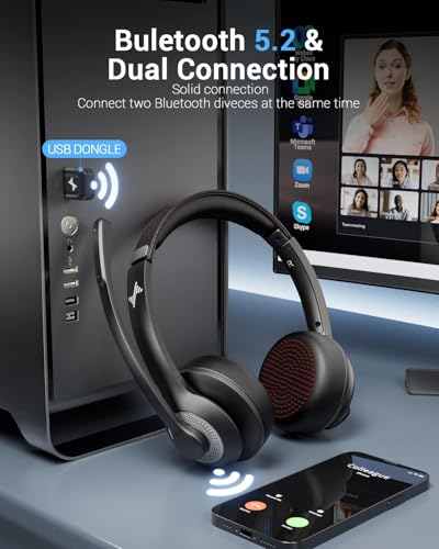 JIAMQISHI Bluetooth Wireless Headset with Mic for Work, Bluetooth 5.2, B0G4X3NFB5