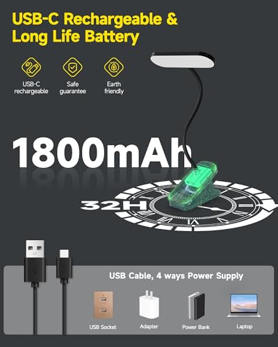 CUHIOY Rechargeable Clip on Light, Bed Headboard Reading Lamp, Black - color: Black