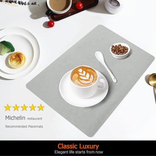 Light Gray Plastic Vinyl Placemats Set of 12, Waterproof Heat Resistant Table Mats,Faux Leather Wipeable Washable Easy Clean Non-Slip Place Mats for Indoor Outdoor(12,Light Gray) - color: Light Gray