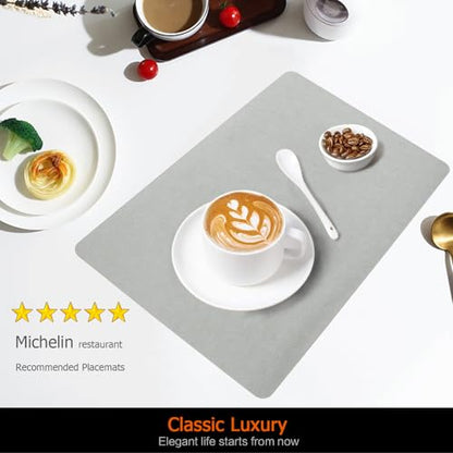 Light Gray Plastic Vinyl Placemats Set of 12, Waterproof Heat Resistant Table Mats,Faux Leather Wipeable Washable Easy Clean Non-Slip Place Mats for Indoor Outdoor(12,Light Gray) - color: Light Gray