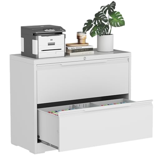 2 Drawer Metal Lateral File Cabinet with Lock for Home Office | 35.5 Inch Spacious Tabletop,Adjustable Hanging,for Letter/Legal/F4/A4 Size,Fast Easy Assemble,220 LBS Weight Capacity,White - color: White, size: 15.7"D x 35.4"W x 28"H（2 Drawers）