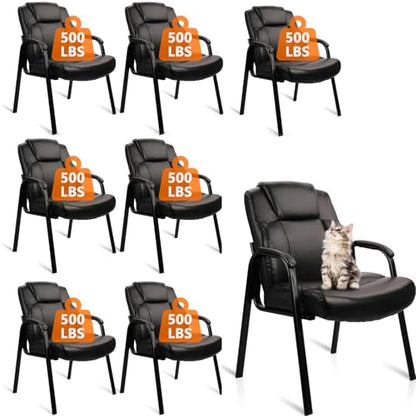 CLATINA Big Tall 500 LBS Wide Guest Chair Heavy Duty, Leather Side Reception Chairs with Padded Armrest No Wheels, Executive Office Desk Chair for Meeting Conference Waiting Room Home, Black 8 Pack - color: Black, size: 8 Pack