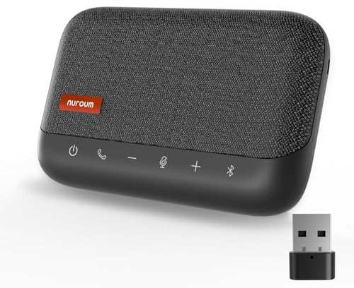 NUROUM A15 Conference Speaker and Microphone, Portable Bluetooth Wireless Speakerphone, 360° Noise Cancelling Voice Pickup, Daisy Chian for Calls/Computer/PC/Laptop via Bluetooth/Dongle/USB-A/C Grey - style: A15-Grey