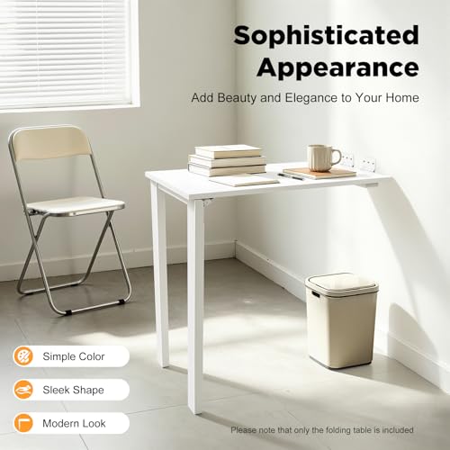 Solid Wood Wall Folding Desk Fold Down Table Foldable Table 132lbs for Home Office White