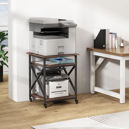 Fannova 23.6"x23.6" Large Printer Stand, 3 Tier Square Table for 3D Printer | Height Adjustable Storage Shelf, Heavy Duty Industrial Wheels - All 4 Lock, Home Office Rolling Printer Cart, Rustic Brown - color: Rustic Brown