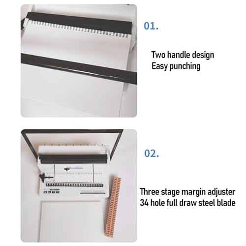 Coil Binding Machine with Electric Coil Inserter, 20 Sheet Punch 140 Sheet Binding 34 Square Holes Coil Binding Machine with 12Pcs 12mm Coils 50 Sheet A4 Covers for A4A5