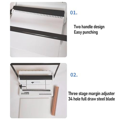 Coil Binding Machine with Electric Coil Inserter, 20 Sheet Punch 140 Sheet Binding 34 Square Holes Coil Binding Machine with 12Pcs 12mm Coils 50 Sheet A4 Covers for A4A5